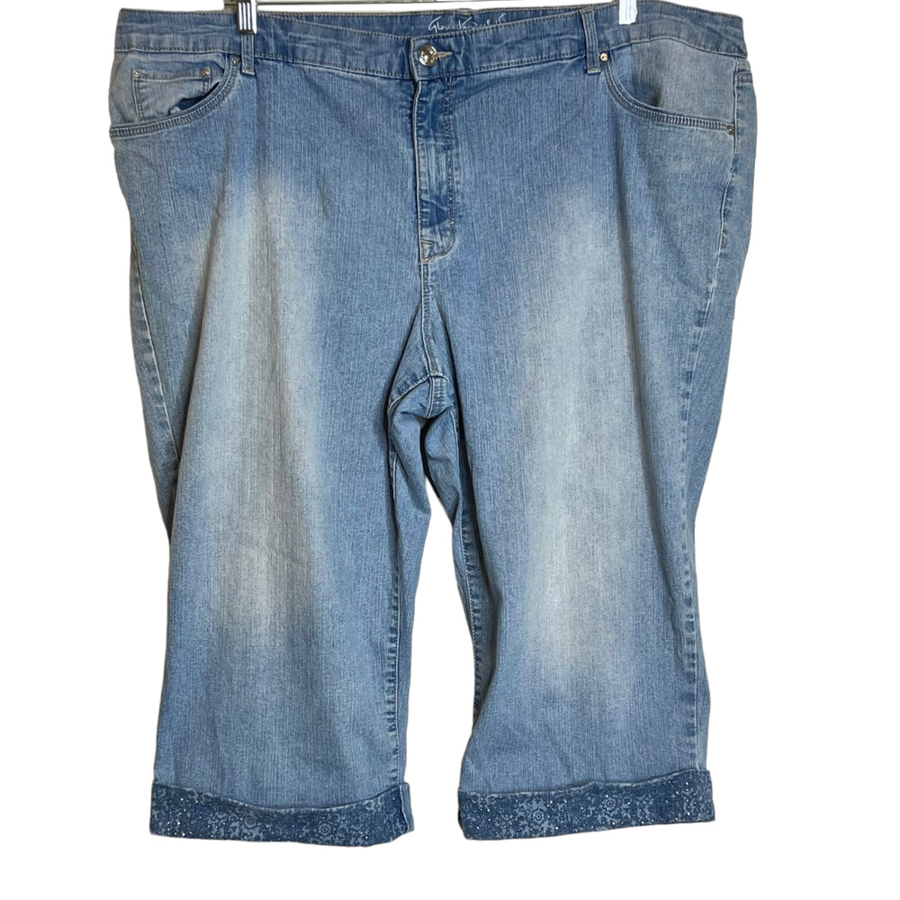 Gloria Vanderbilt Womens Denim Pedal Pushers Size 24W All Around Slimming Bling